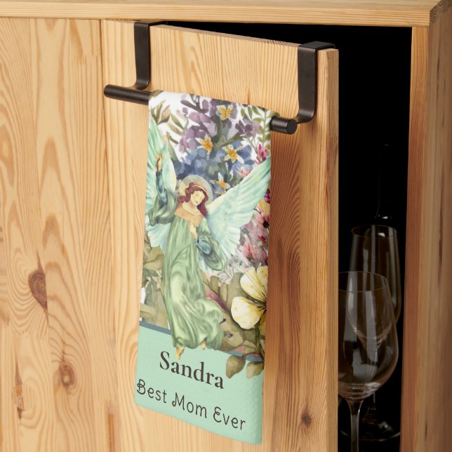 Best Mum Ever, Angel and wildflowers floral  Tea Towel (Thirds Fold)