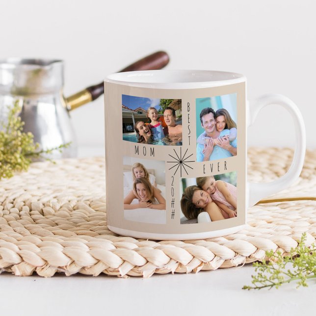 Best Mum Ever Any Year 8 Photo Collage Beige Coffee Mug (Creator Uploaded)