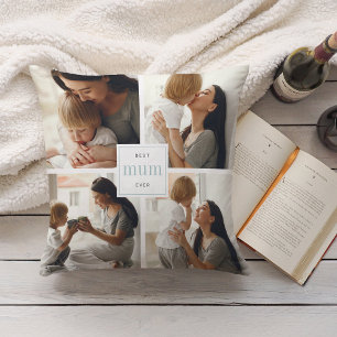 Best Mum Ever   Aqua & White Kids Photo Collage Cushion