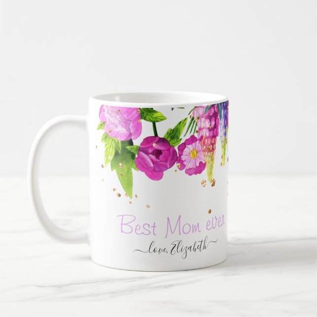 Best Mum Ever Beautiful Floral Two-Tone Coffee Mug (Left)