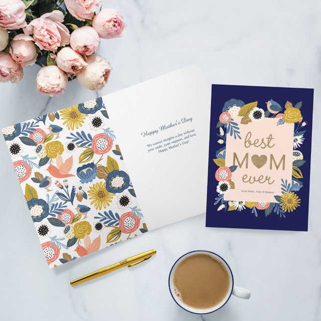 Best Mum Ever Birds & Floral Botanical Frame Card (Best Mom Ever Birds & Floral Botanical Frame Card)