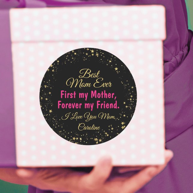 Best Mum Ever Black Elegant Modern Mothers Day Classic Round Sticker (Creator Uploaded)