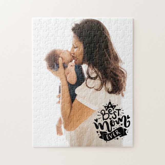 Best Mum Ever Black Lettering Photo Mummy Day Gift Jigsaw Puzzle (Vertical)