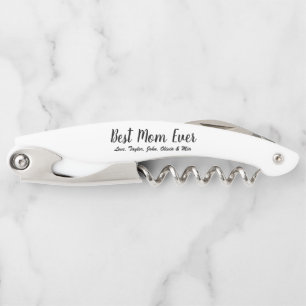 Best Mum Ever black white custom script text Corkscrew