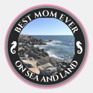 Best Mum Ever Blue Atlantic Ocean Rocky Seashore Classic Round Sticker