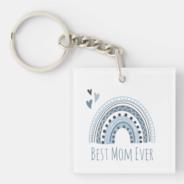 Best Mum Ever Blue Boho Rainbow Photo Key Ring (Front)