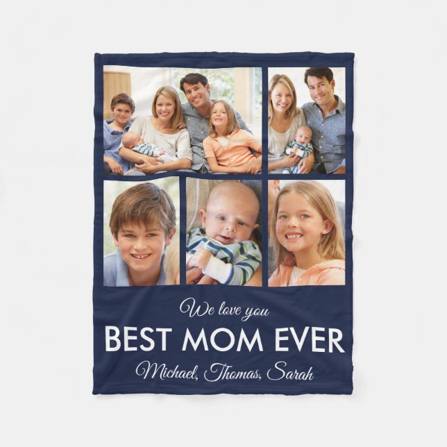 Best Mum Ever Blue Mothers Day Photo Collage Fleece Blanket (Front)