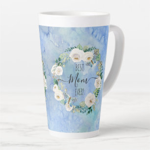 Best Mum Ever Blue n White Floral Watercolor Wash Latte Mug