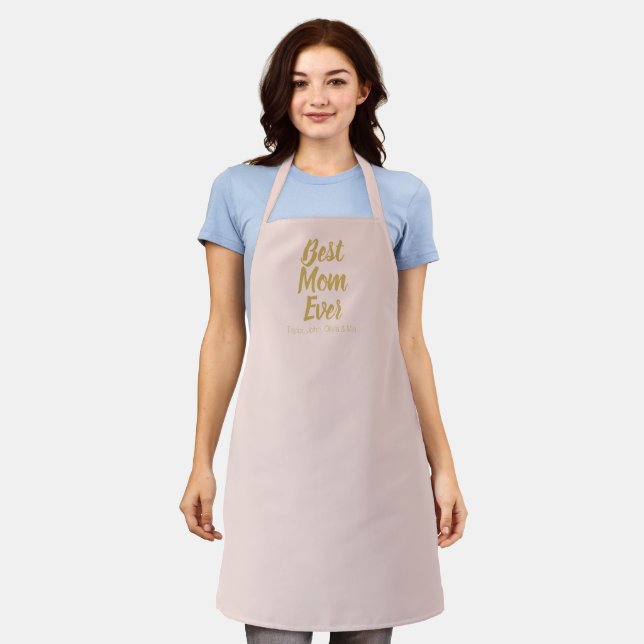 Best Mum Ever blush pink gold custom text cute Apron (Worn)