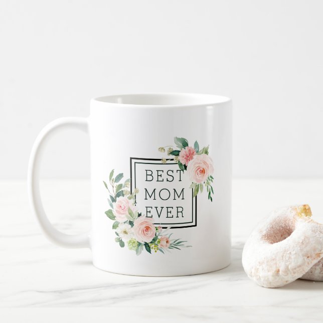 Best Mum Ever | Blush Pink Watercolor Bloom Coffee Mug (With Donut)