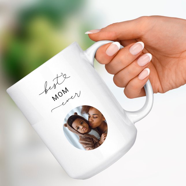 Best Mum Ever Boho Script Custom Photo Mother Gift Coffee Mug (Creator Uploaded)