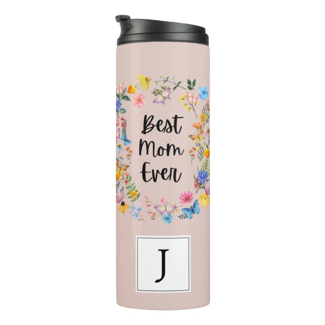 Best Mum Ever Boho Wildflowers Birthday Monogram Thermal Tumbler (Rotated Right)