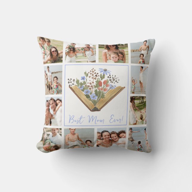Best Mum Ever Book Flowers 12 Photo Collage  Cushion (Front)