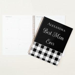 Best Mum Ever Buffalo Plaid Black White Apron Note Planner