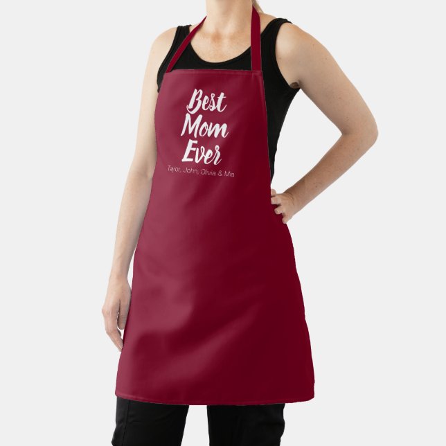 Best Mum Ever burgundy custom script text cute Apron (Insitu)