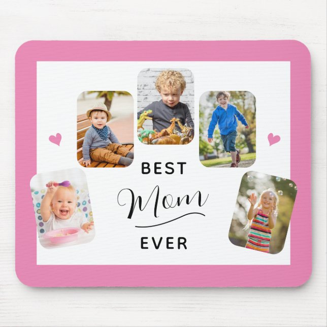 Best Mum Ever Calligraphy 5 Photo Pink Mouse Mat (Front)