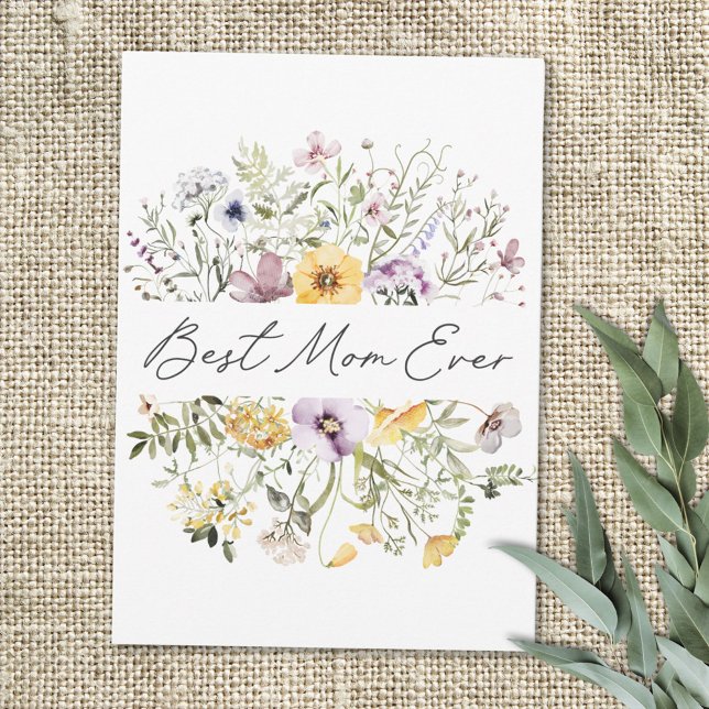 Best Mum Ever Colourful Watercolor Wildflower Card (In situ)