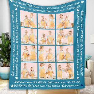 Best Mum Ever Custom 12 Photo Collage Mother's Day Fleece Blanket