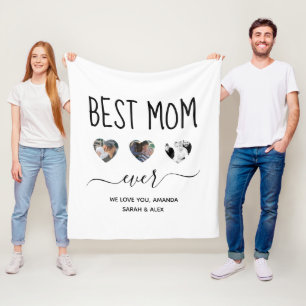 Best Mum Ever, Custom 3 photo Mothers Day Gift  Fleece Blanket