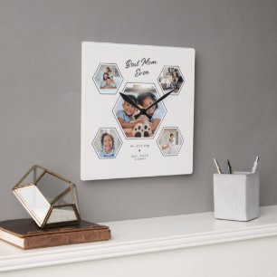 Best Mum Ever Custom  5 Photo Collage Modern Square Wall Clock