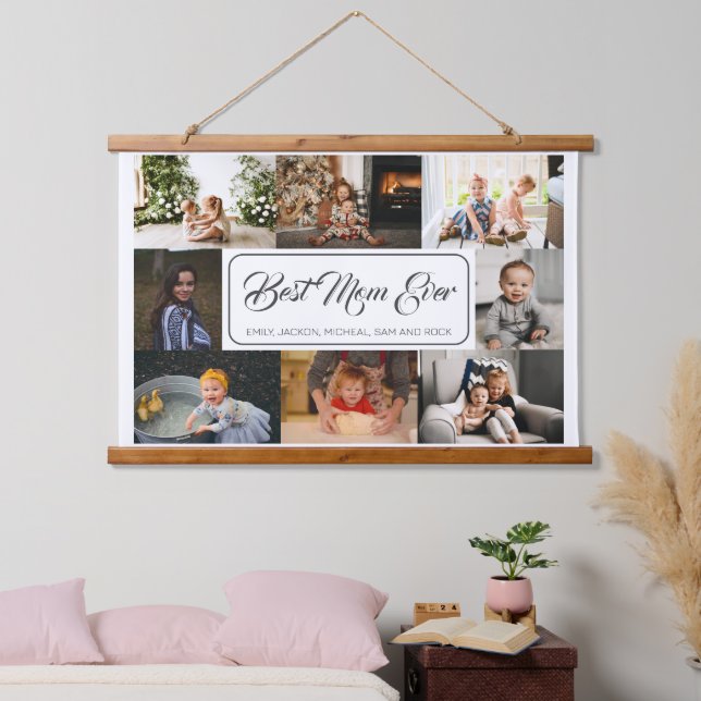 Best Mum Ever Custom 8 Photo Collage Hanging Tapestry (Bedroom)