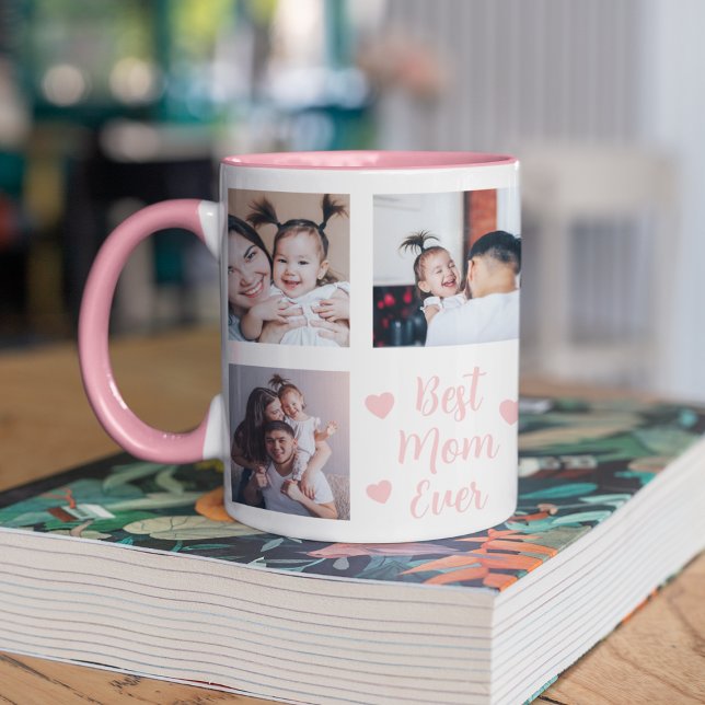 Best Mum Ever Custom 8 Photo Pink Mug (Pink Best Mom Ever Personalized Photo Mug
)