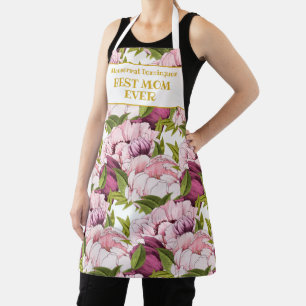 Best Mum Ever Custom Gold Name Pink Peony Floral Apron