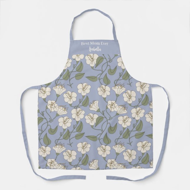 Best Mum Ever Custom Name Vintage Botanical Apron (Front)