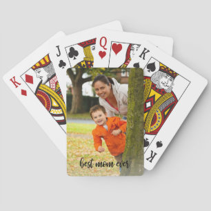 Best Mum Ever Custom Photo Black Script Playing Cards