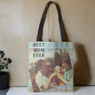 Best Mum Ever custom photo keepsake pastel plaid Tote Bag