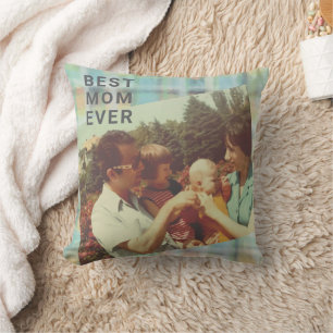 Best Mum Ever custom photo keepsake plaid pastel Cushion
