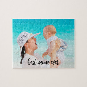Best Mum Ever Custom Photo Modern Black Script Jigsaw Puzzle