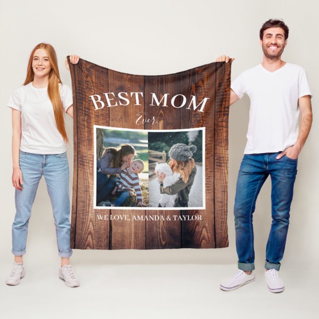 Best Mum Ever Custom Photo Modern Mothers Day Fleece Blanket (In Situ)