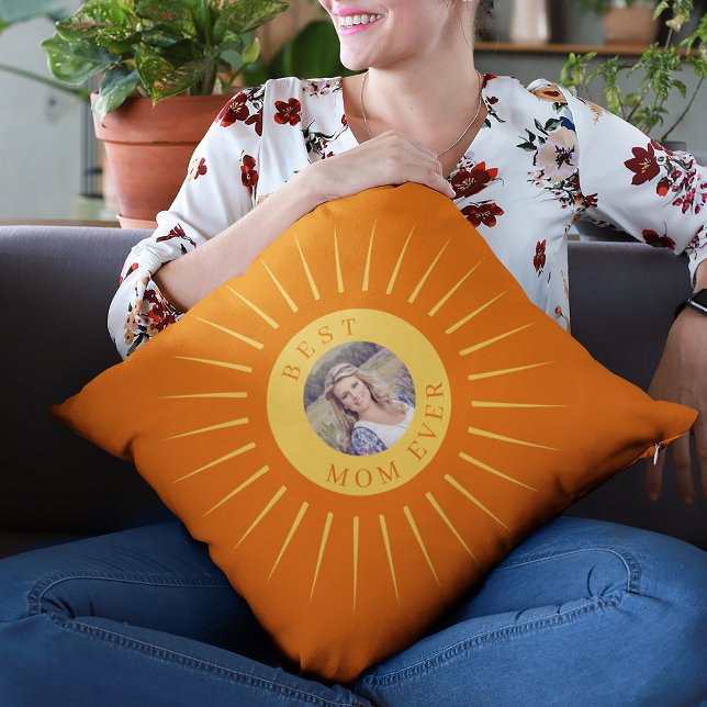 Best Mum Ever custom photo Mother's Day orange Cushion (Creator Uploaded)
