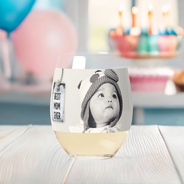 Best Mum Ever Custom Photo Stemless Wine Glass (Insitu (Baby Shower))