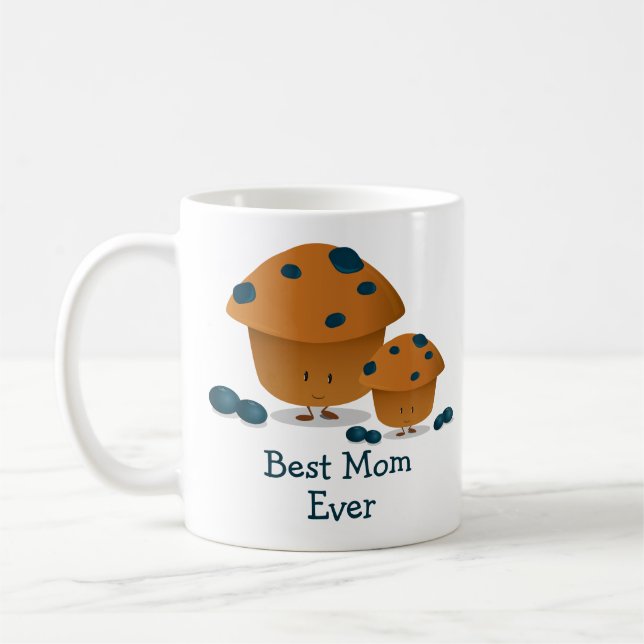 Best Mum Ever Cute Blueberry Muffin Food Coffee Mug (Left)
