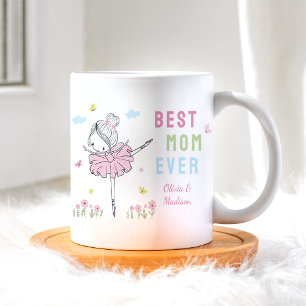 Best Mum Ever Cute Girl Dancing Pink Flowers Coffee Mug