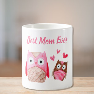 Best Mum Ever Cute Owls Personalised Pink Coffee Mug