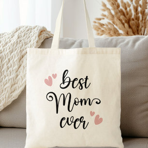 Best mum ever cute script blush pink hearts tote bag