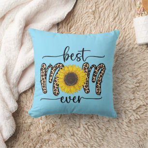 Best Mum Ever Cute Sunflower Blue Cushion