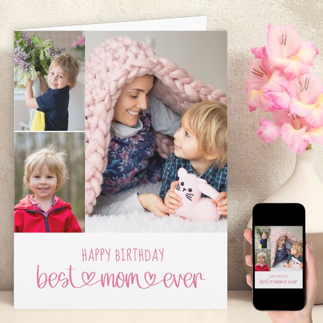 Best Mum Ever Cute Typography 3 Photo Card (Creator Uploaded)