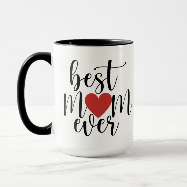Best Mum Ever Decorative Script with Red Heart Mug (Left)