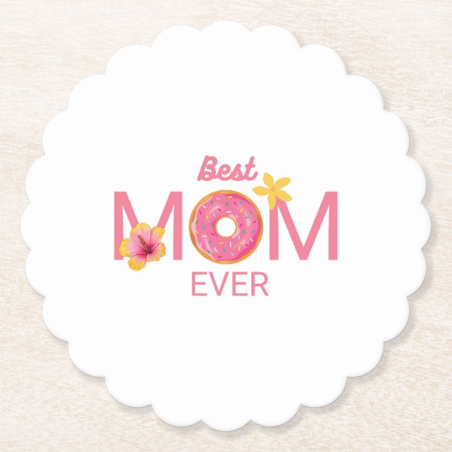 Best Mum Ever Doughnut Floral Paper Coaster (Front)