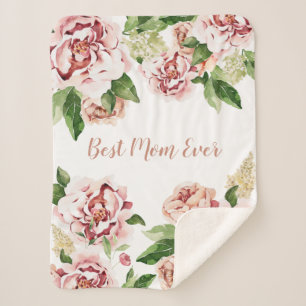Best Mum Ever Dusty Pink Peony Floral Sherpa Blanket