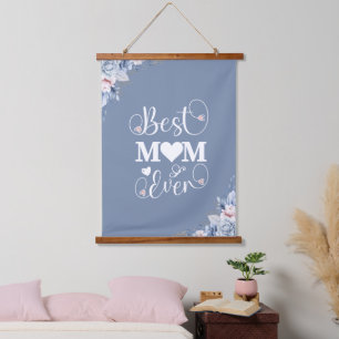 'Best Mum Ever' elegant blue floral gift Hanging Tapestry
