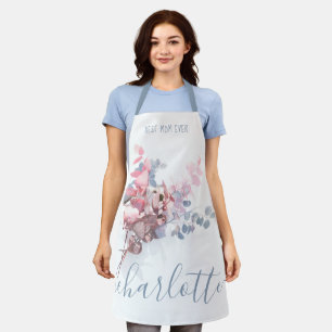 Best Mum Ever Elegant Blue Floral Watercolor Name Apron