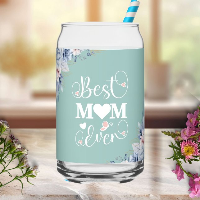 'Best Mum Ever' elegant floral  Can Glass (Creator Uploaded)