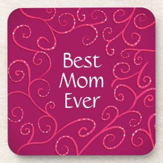 Best mum ever elegant pink swirls modern coaster