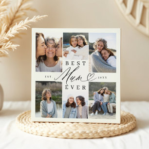 Best Mum Ever Elegant Script Heart Photo Collage Plaque