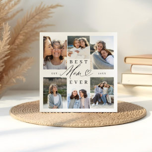 Best Mum Ever Elegant Script Heart Photo Collage Plaque